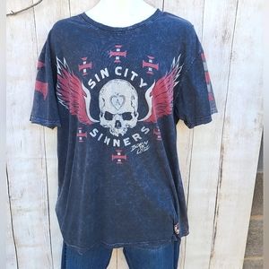 Sin City Sinners Men's Affliction Skull with Wings T Shirt